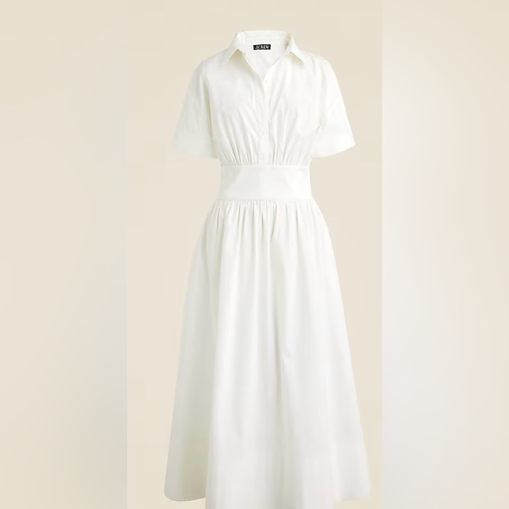 NWT J Crew Fitted-waist shirtdress in stretch cotton poplin.